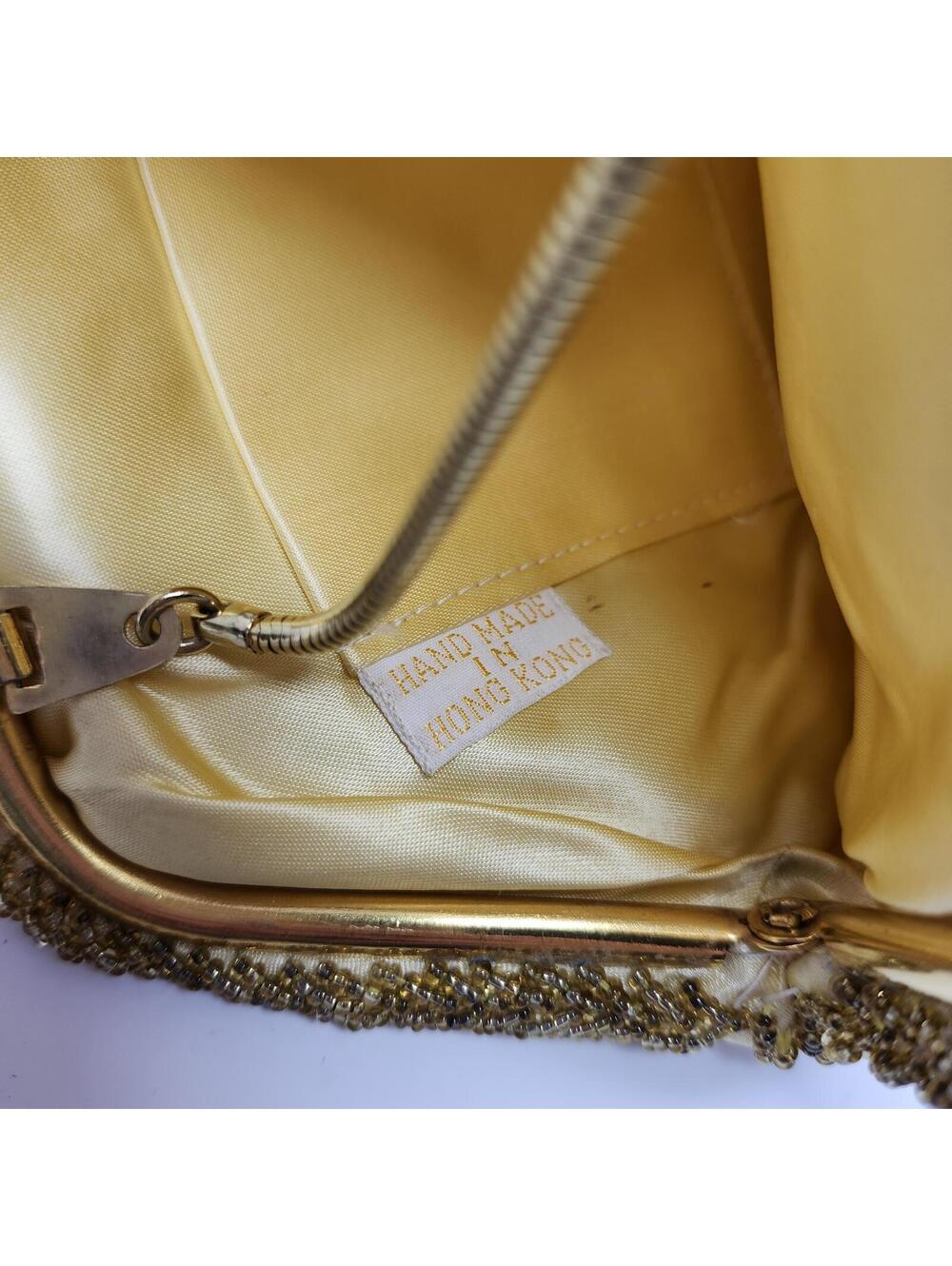 Vintage Beaded Evening Clutch Gold Hong Kong Purse Kisslock Chain 1960s - Picture 4 of 8